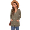 image:imageGRECERELLE Womens Long Sleeve Open Front Cardigan Button Down Ribbed Lightweight Knit Outerwear with PocketLight Brown