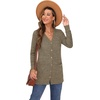 image:imageGRECERELLE Womens Long Sleeve Open Front Cardigan Button Down Ribbed Lightweight Knit Outerwear with PocketLight Brown