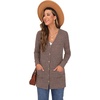 image:imageGRECERELLE Womens Long Sleeve Open Front Cardigan Button Down Ribbed Lightweight Knit Outerwear with PocketPink