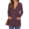 image:imageGRECERELLE Womens Long Sleeve Open Front Cardigan Button Down Ribbed Lightweight Knit Outerwear with PocketRose Red