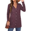 image:imageGRECERELLE Womens Long Sleeve Open Front Cardigan Button Down Ribbed Lightweight Knit Outerwear with PocketRose Red
