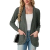 image:imageGRECERELLE Womens Long Sleeve Open Front Cardigan Casual VNeck Curved Hem Ribbed Knit Sweater Outerwear with PocketsArmy Green