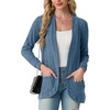 image:imageGRECERELLE Womens Long Sleeve Open Front Cardigan Casual VNeck Curved Hem Ribbed Knit Sweater Outerwear with PocketsBlue