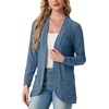 image:imageGRECERELLE Womens Long Sleeve Open Front Cardigan Casual VNeck Curved Hem Ribbed Knit Sweater Outerwear with PocketsBlue