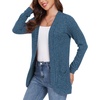 image:imageGRECERELLE Womens Long Sleeve Open Front Cardigan Casual VNeck Curved Hem Ribbed Knit Sweater Outerwear with PocketsBlue