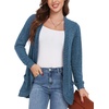 image:imageGRECERELLE Womens Long Sleeve Open Front Cardigan Casual VNeck Curved Hem Ribbed Knit Sweater Outerwear with PocketsBlue