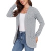 image:imageGRECERELLE Womens Long Sleeve Open Front Cardigan Casual VNeck Curved Hem Ribbed Knit Sweater Outerwear with PocketsGray