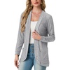image:imageGRECERELLE Womens Long Sleeve Open Front Cardigan Casual VNeck Curved Hem Ribbed Knit Sweater Outerwear with PocketsGray