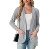 image:imageGRECERELLE Womens Long Sleeve Open Front Cardigan Casual VNeck Curved Hem Ribbed Knit Sweater Outerwear with PocketsGray