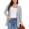 image:imageGRECERELLE Womens Long Sleeve Open Front Cardigan Casual VNeck Curved Hem Ribbed Knit Sweater Outerwear with PocketsGray