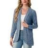image:imageGRECERELLE Womens Long Sleeve Open Front Cardigan Casual VNeck Curved Hem Ribbed Knit Sweater Outerwear with PocketsLight Blue