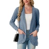 image:imageGRECERELLE Womens Long Sleeve Open Front Cardigan Casual VNeck Curved Hem Ribbed Knit Sweater Outerwear with PocketsLight Blue