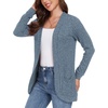 image:imageGRECERELLE Womens Long Sleeve Open Front Cardigan Casual VNeck Curved Hem Ribbed Knit Sweater Outerwear with PocketsLight Blue