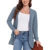 image:imageGRECERELLE Womens Long Sleeve Open Front Cardigan Casual VNeck Curved Hem Ribbed Knit Sweater Outerwear with PocketsLight Blue