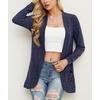 image:imageGRECERELLE Womens Long Sleeve Open Front Cardigan Casual VNeck Curved Hem Ribbed Knit Sweater Outerwear with PocketsNavy Blue
