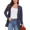 image:imageGRECERELLE Womens Long Sleeve Open Front Cardigan Casual VNeck Curved Hem Ribbed Knit Sweater Outerwear with PocketsNavy Blue