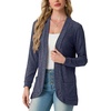 image:imageGRECERELLE Womens Long Sleeve Open Front Cardigan Casual VNeck Curved Hem Ribbed Knit Sweater Outerwear with PocketsNavy Blue