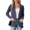 image:imageGRECERELLE Womens Long Sleeve Open Front Cardigan Casual VNeck Curved Hem Ribbed Knit Sweater Outerwear with PocketsNavy Blue