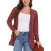 image:imageGRECERELLE Womens Long Sleeve Open Front Cardigan Casual VNeck Curved Hem Ribbed Knit Sweater Outerwear with PocketsRed
