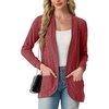 image:imageGRECERELLE Womens Long Sleeve Open Front Cardigan Casual VNeck Curved Hem Ribbed Knit Sweater Outerwear with PocketsRed