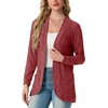 image:imageGRECERELLE Womens Long Sleeve Open Front Cardigan Casual VNeck Curved Hem Ribbed Knit Sweater Outerwear with PocketsRed
