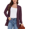 image:imageGRECERELLE Womens Long Sleeve Open Front Cardigan Casual VNeck Curved Hem Ribbed Knit Sweater Outerwear with PocketsRose Red