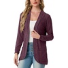 image:imageGRECERELLE Womens Long Sleeve Open Front Cardigan Casual VNeck Curved Hem Ribbed Knit Sweater Outerwear with PocketsRose Red