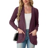 image:imageGRECERELLE Womens Long Sleeve Open Front Cardigan Casual VNeck Curved Hem Ribbed Knit Sweater Outerwear with PocketsRose Red