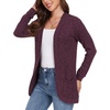 image:imageGRECERELLE Womens Long Sleeve Open Front Cardigan Casual VNeck Curved Hem Ribbed Knit Sweater Outerwear with PocketsRose Red
