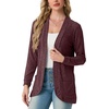 image:imageGRECERELLE Womens Long Sleeve Open Front Cardigan Casual VNeck Curved Hem Ribbed Knit Sweater Outerwear with PocketsWine Red