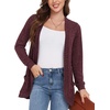 image:imageGRECERELLE Womens Long Sleeve Open Front Cardigan Casual VNeck Curved Hem Ribbed Knit Sweater Outerwear with PocketsWine Red