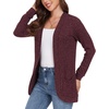 image:imageGRECERELLE Womens Long Sleeve Open Front Cardigan Casual VNeck Curved Hem Ribbed Knit Sweater Outerwear with PocketsWine Red