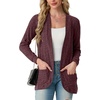 image:imageGRECERELLE Womens Long Sleeve Open Front Cardigan Casual VNeck Curved Hem Ribbed Knit Sweater Outerwear with PocketsWine Red