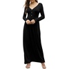 image:imageGRECERELLE Womens Long Sleeve V Neck Casual Button Maxi Dress 2025 with Pockets01 Black