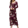 image:imageGRECERELLE Womens Long Sleeve V Neck Casual Button Maxi Dress 2025 with PocketsFloral Wine Red