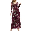 image:imageGRECERELLE Womens Long Sleeve V Neck Casual Button Maxi Dress 2025 with PocketsFloral Wine Red