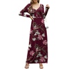 image:imageGRECERELLE Womens Long Sleeve V Neck Casual Button Maxi Dress 2025 with PocketsFloral Wine Red