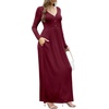 image:imageGRECERELLE Womens Long Sleeve V Neck Casual Button Maxi Dress 2025 with PocketsWine Red