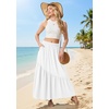 image:imageGRECERELLE Womens Maxi Skirt High Waist Tiered ALine with PocketsAwhite