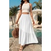 image:imageGRECERELLE Womens Maxi Skirt High Waist Tiered ALine with PocketsAwhite