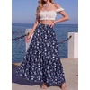 image:imageGRECERELLE Womens Maxi Skirt High Waist Tiered ALine with PocketsBlue Small Flower