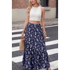image:imageGRECERELLE Womens Maxi Skirt High Waist Tiered ALine with PocketsBlue Small Flower
