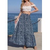 image:imageGRECERELLE Womens Maxi Skirt High Waist Tiered ALine with PocketsBlue White Flower
