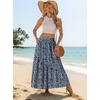 image:imageGRECERELLE Womens Maxi Skirt High Waist Tiered ALine with PocketsBlue White Flower