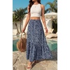 image:imageGRECERELLE Womens Maxi Skirt High Waist Tiered ALine with PocketsBlue White Flower