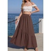image:imageGRECERELLE Womens Maxi Skirt High Waist Tiered ALine with PocketsBrown