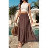 image:imageGRECERELLE Womens Maxi Skirt High Waist Tiered ALine with PocketsBrown