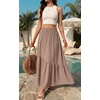 image:imageGRECERELLE Womens Maxi Skirt High Waist Tiered ALine with PocketsCoffee Gray