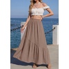 image:imageGRECERELLE Womens Maxi Skirt High Waist Tiered ALine with PocketsCoffee Gray