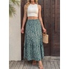 image:imageGRECERELLE Womens Maxi Skirt High Waist Tiered ALine with PocketsGreen White Flower